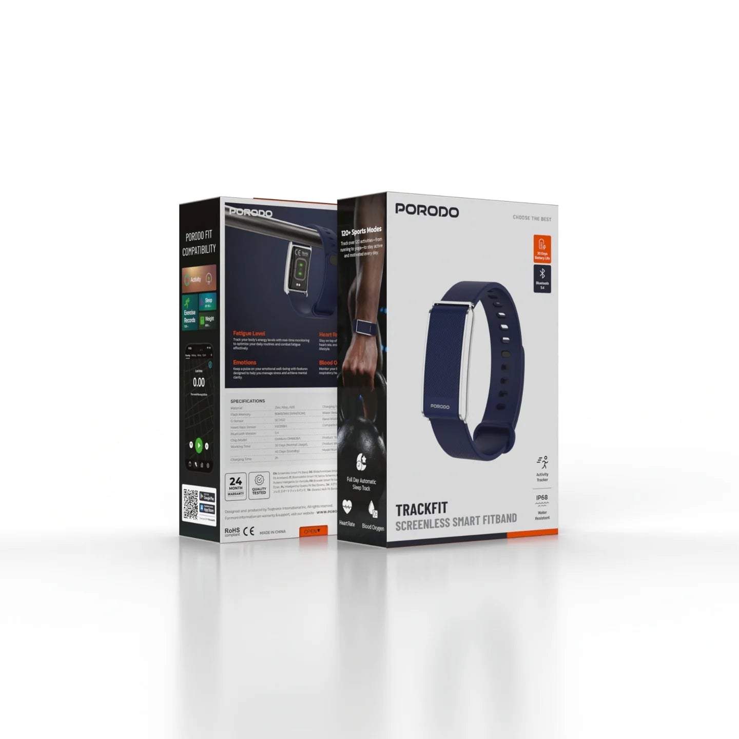 سوار ذكي بدون شاشة لتتبع صحي– بطارية 30 يوم ومقاوم للماء من Porodo
