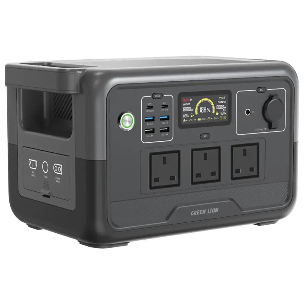 Green Lion PGX1200 Portable Power Station 800W - 30000mAh LiFePO4 Battery & Solar Charging Support