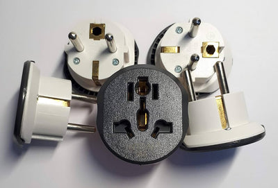 محول مقباس توصيل كهرباء للسفر للبلدان ذات مفاتيح الكهرباء الثنائية اوروبا و غيرها من Winning star