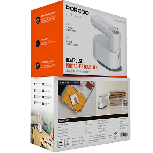 مكواة بخار محمولة هيت بالس بتقنية البخار الفائق – قابلة للشحن بمنفذ Type-C من Porodo