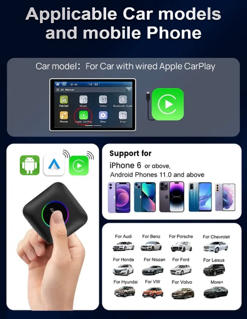 Carlink 8 + 128Gb Led Light Custom Carlinkit Car Play Smart Box Ai Box For  Wireless Carplay Car Tiktok