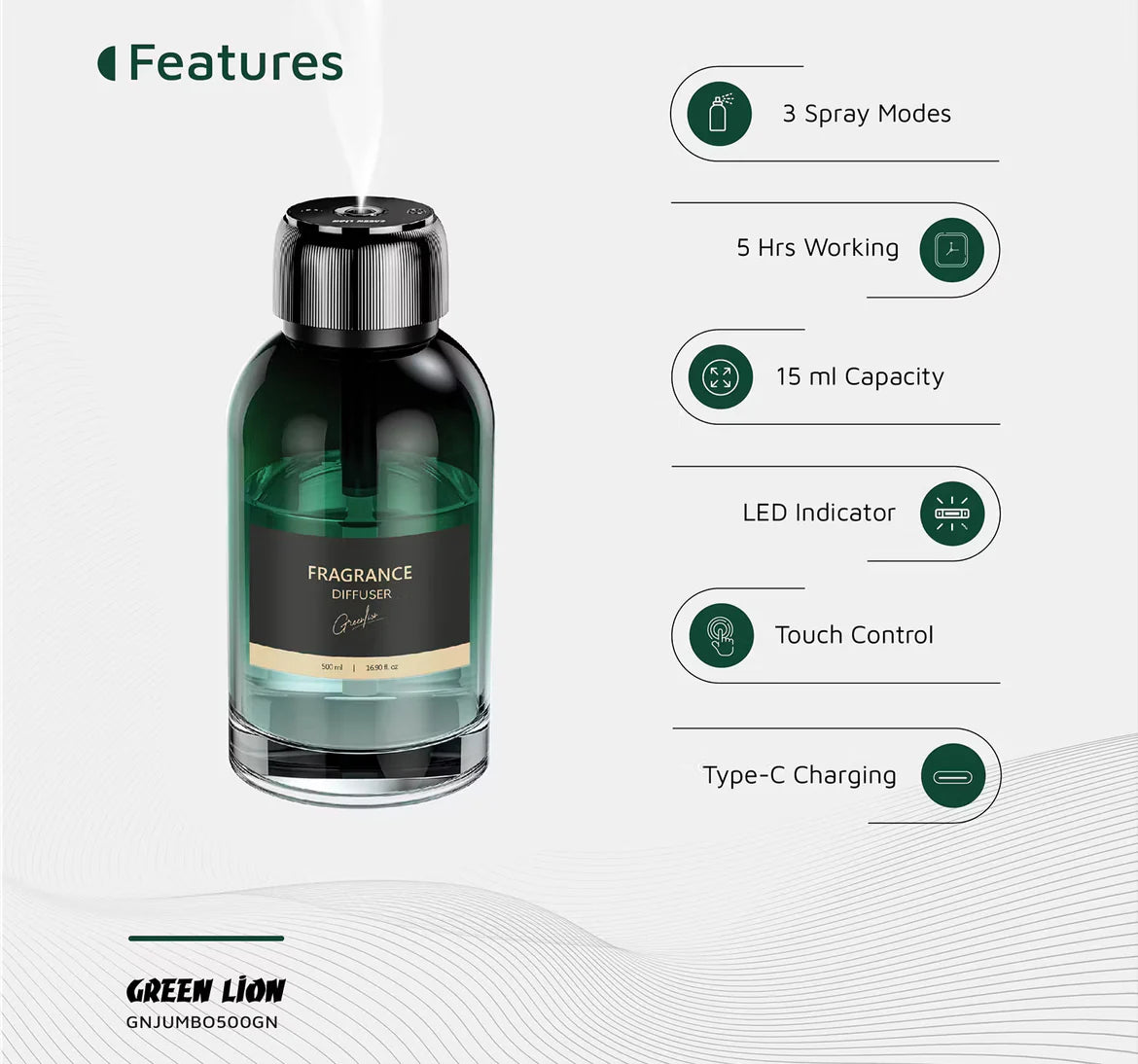 معطر برائحة عود الأجيلاوود، سعة 500 مل من GREEN LION