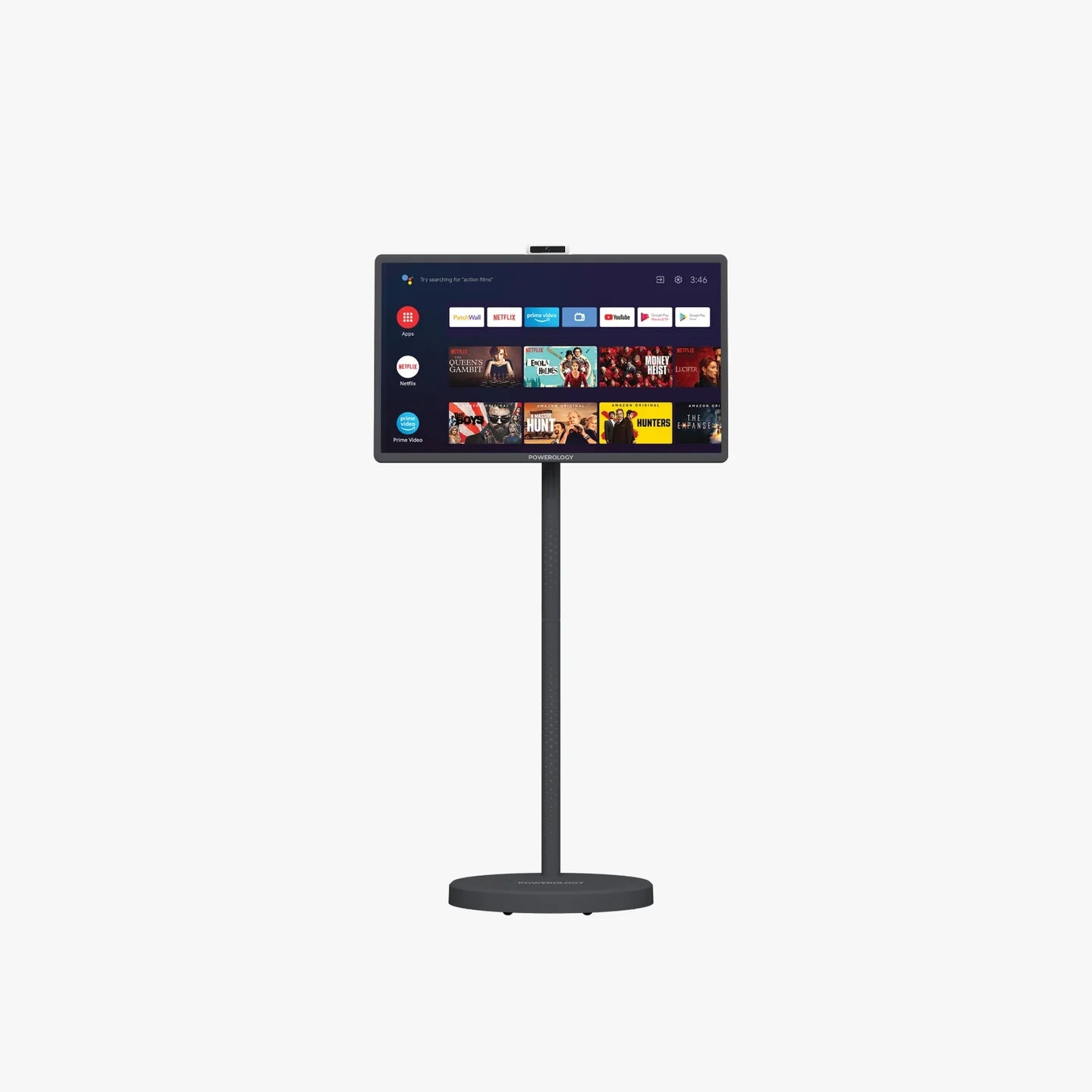 Powerology 32-inch Portable Smart Screen with Stand, supporting Android 15