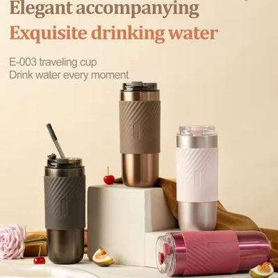 كوب بسعة كبيرة مضغوط هدية كوب من الفولاذ المقاوم للصدأ آمن للطعام بسعة 520 مل مريح ومقاوم للماء