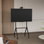 Swivel Metal TV Stand with four lockable wheels and a modern design for offices and homes