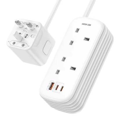 Green Lion GS-600 مشترك كهربائي متعدد ا ومقبسان UK مع شحن سريع PD 30W