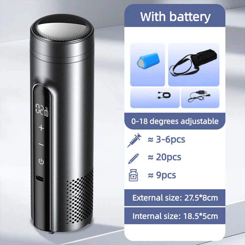 حافظة تبريد الأنسولين والأدوية المحمولة 0–18°C – بطارية 10200mAh وشحن Type-C
