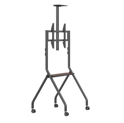Swivel Metal TV Stand with four lockable wheels and a modern design for offices and homes