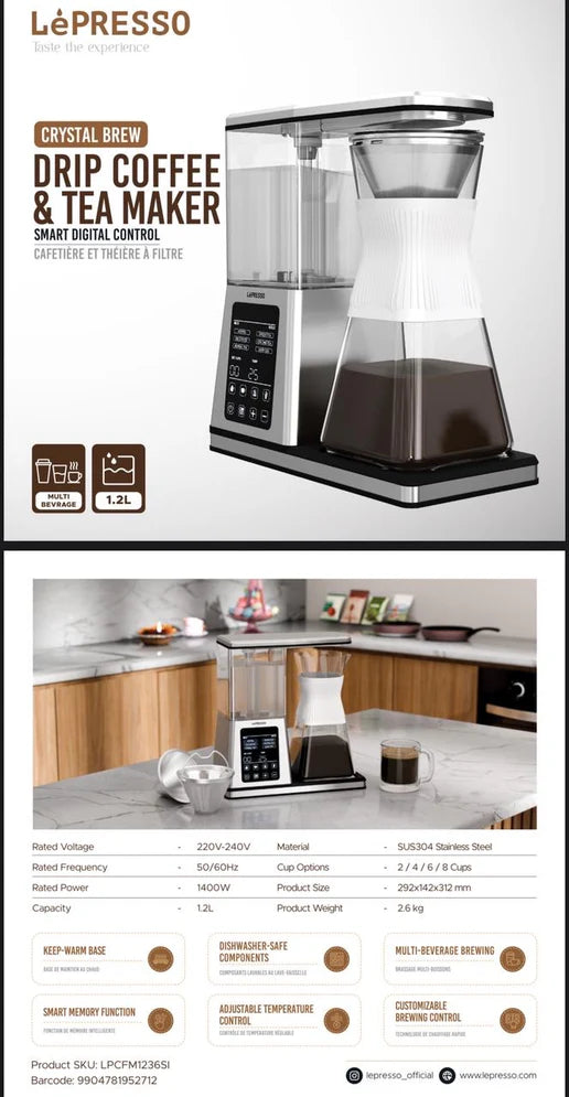 ماكينة تحضير القهوة والشاي بالتقطير الرقمية الذكية من LePRESSO