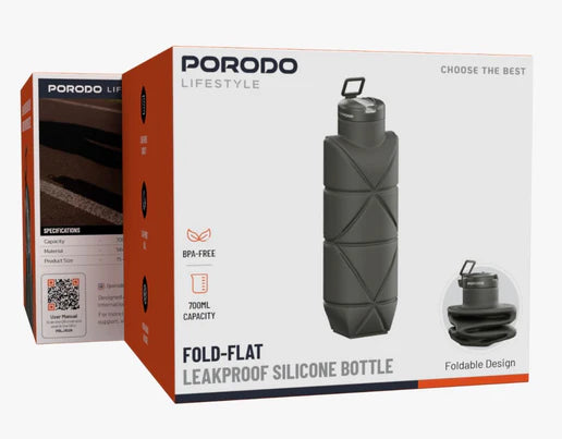 قارورة ماء سيليكون قابلة للطي محكمة الإغلاق من Porodo Lifestyle – سعة 700 مل