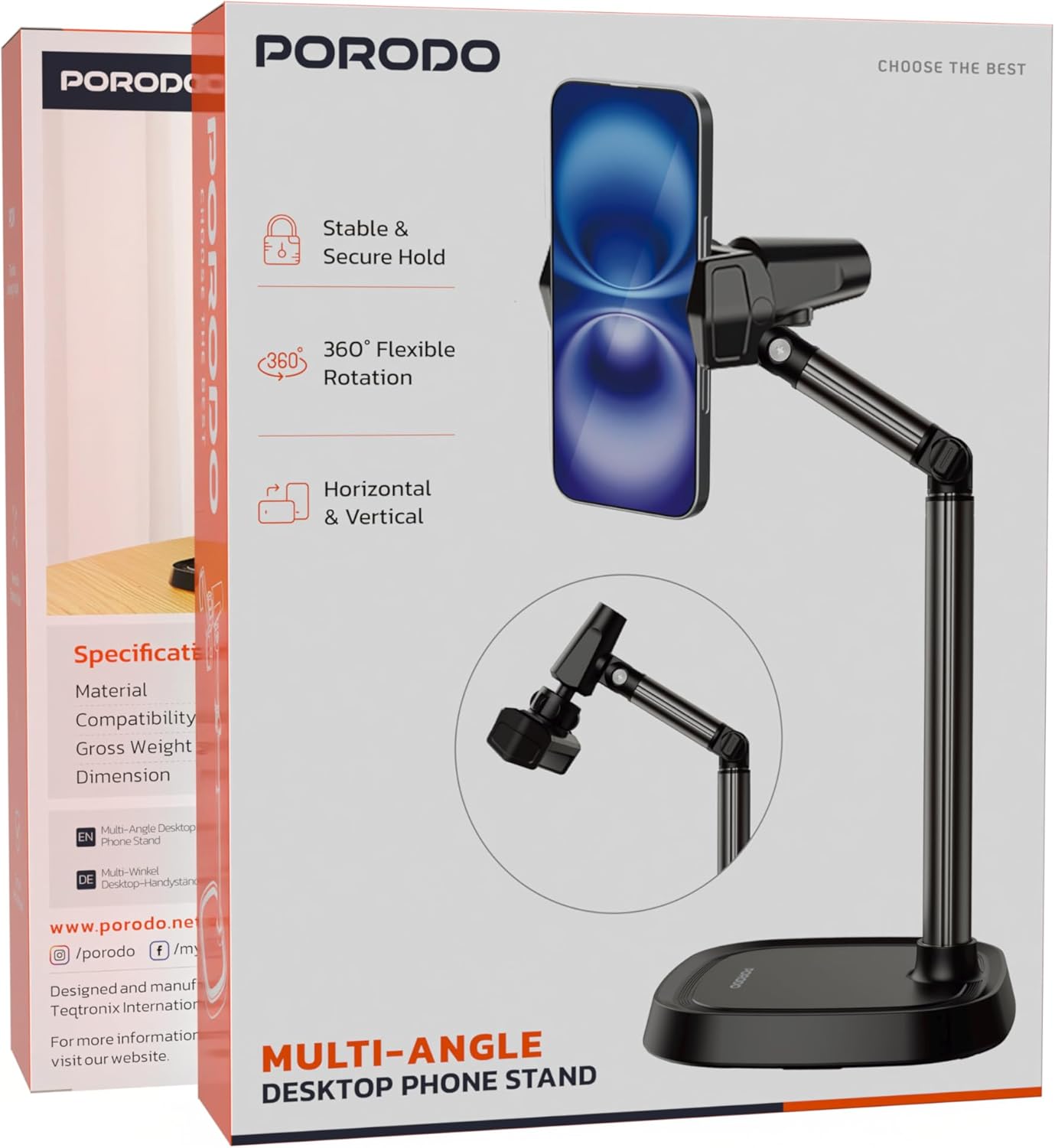 Desktop Telescopic Holder - Black by Porodo