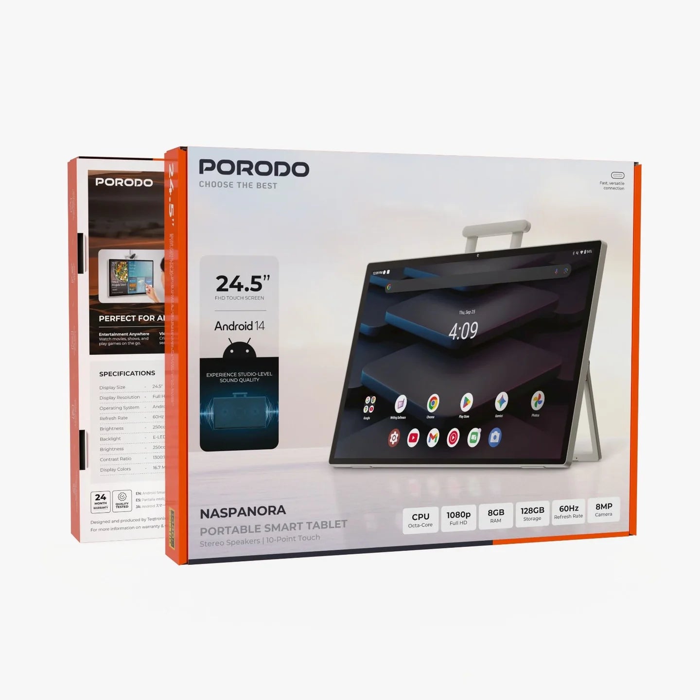 شاشة ذكية محمولة بقياس 24.5 بوصة تدعم نظام أندرويد 14 من Porodo