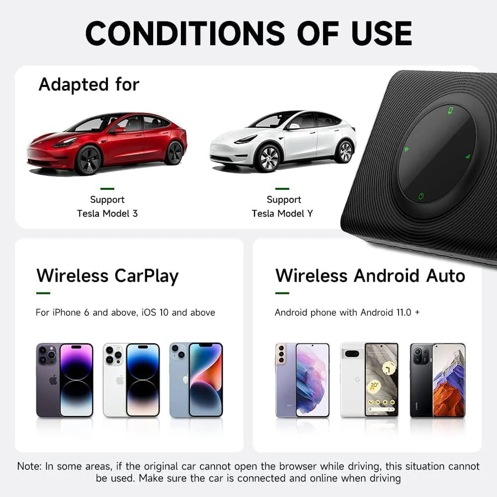 Wireless CarPlay and Android Auto Adapter for Tesla