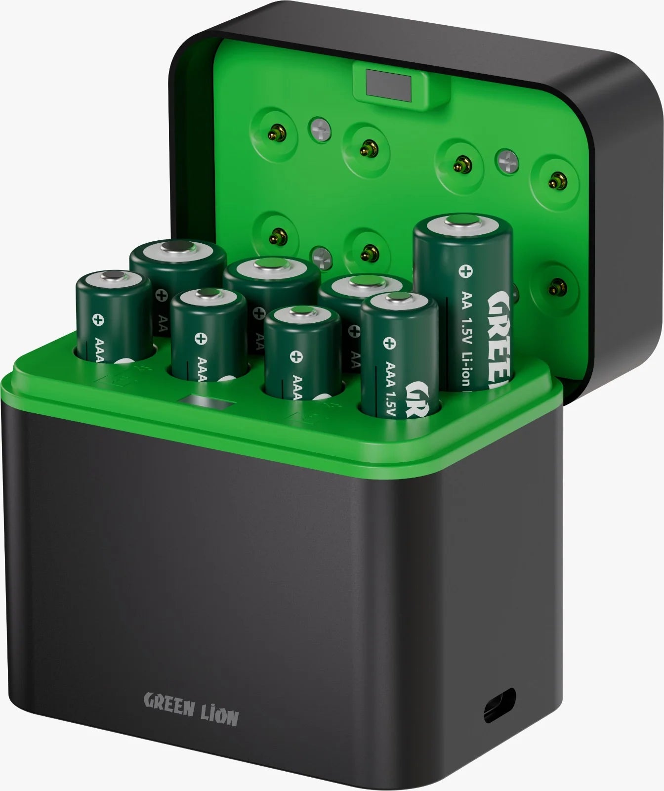 شاحن بطاريات Green Lion 4 بطاريات AA و4 بطاريات AAA القابلة لإعادة الشحن