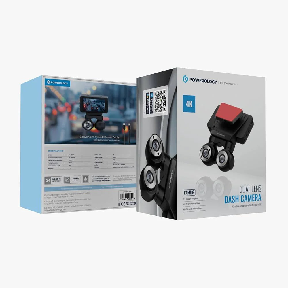 داش كام تسجيل أمامي 4K و داخلي FHD من POWEROLOGY