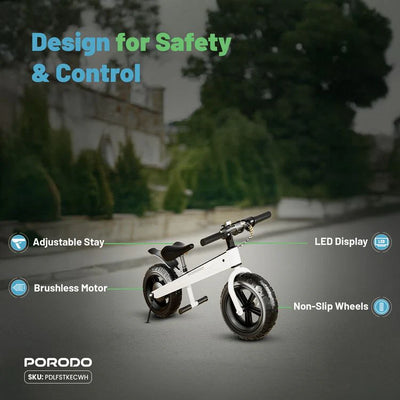 Porodo Kids' Electric Bike with 2600mAh Battery and 15km/h Top Speed, featuring 3 Gears