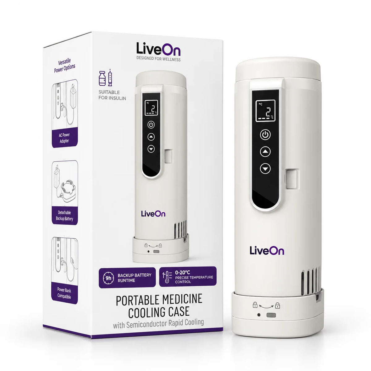 حافظة تبريد الأدوية والإنسولين المحمولة LiveOn ببطارية 9000mAh وتحكم بدرجة الحرارة