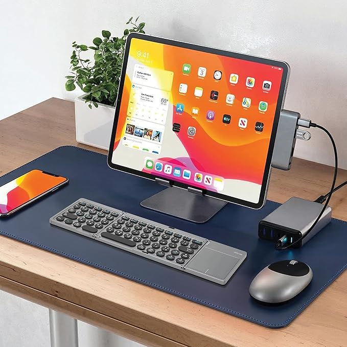Foldable Wireless Triple-Fold Keyboard with Arabic and English Layout, High-Sensitivity Touchpad, 400-Hour Standby Time, Silent and Responsive Foldable Keys, Compatible with iOS, Mac, Android, and Windows - Gray