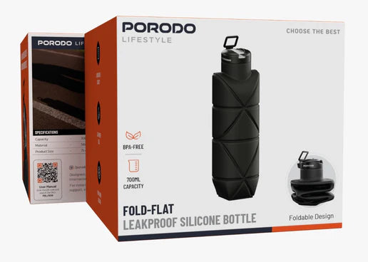 قارورة ماء سيليكون قابلة للطي محكمة الإغلاق من Porodo Lifestyle – سعة 700 مل
