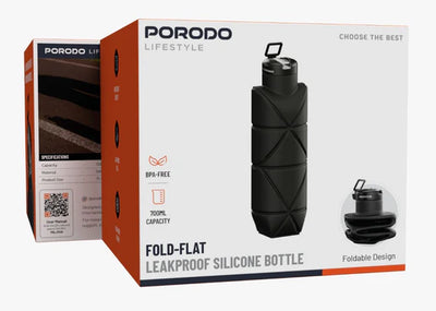قارورة ماء سيليكون قابلة للطي محكمة الإغلاق من Porodo Lifestyle – سعة 700 مل