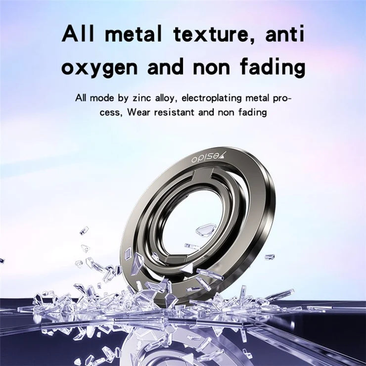 YESIDO C206 حامل حلقة مزدوجة من سبائك الزنك المغناطيسية القابلة للطي للهاتف المحمول