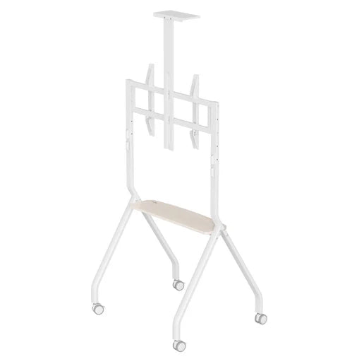 Swivel Metal TV Stand with four lockable wheels and a modern design for offices and homes
