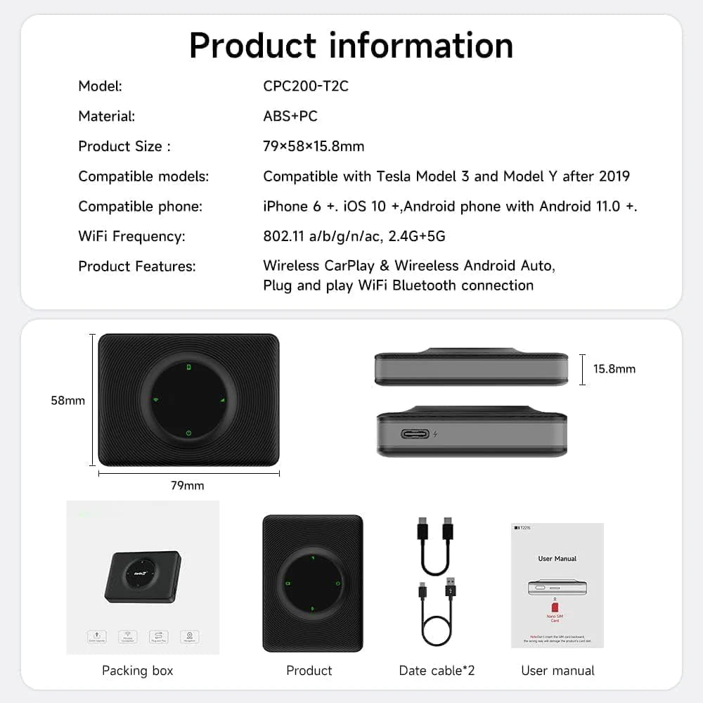 Wireless CarPlay and Android Auto Adapter for Tesla