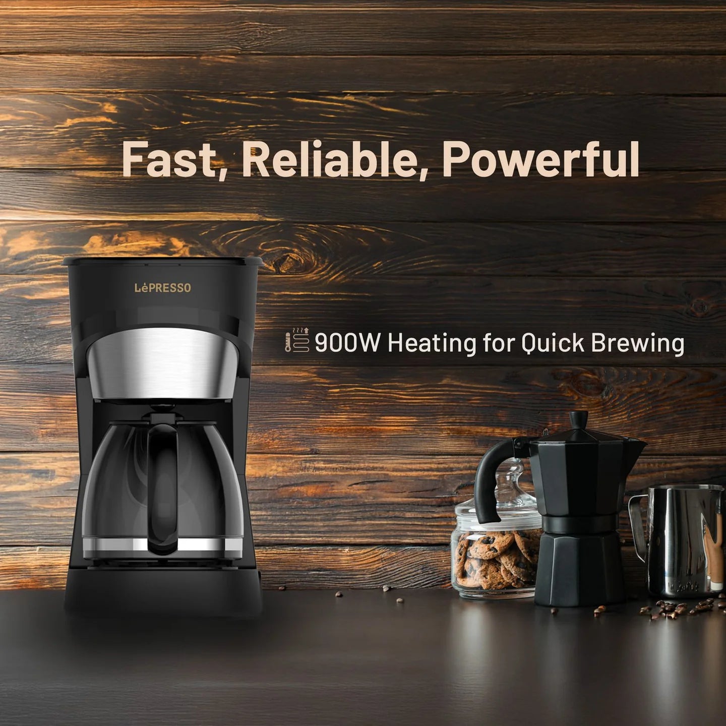 Drip Coffee Maker with Glass Carafe – 1.5L Capacity, 900W Power, Up to 15 Cups by LePresso