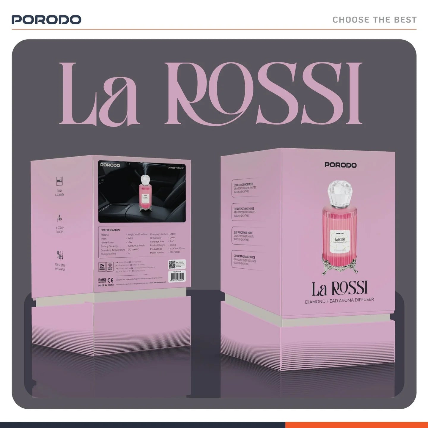 فواحة عطرية ألماسية محمولة من Porodo La Rossi