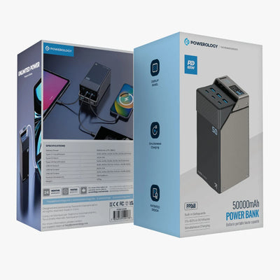 باور بانك  بقوة 5000 مل أمبير، قدرة 65 واط متعدد المناف من powerology