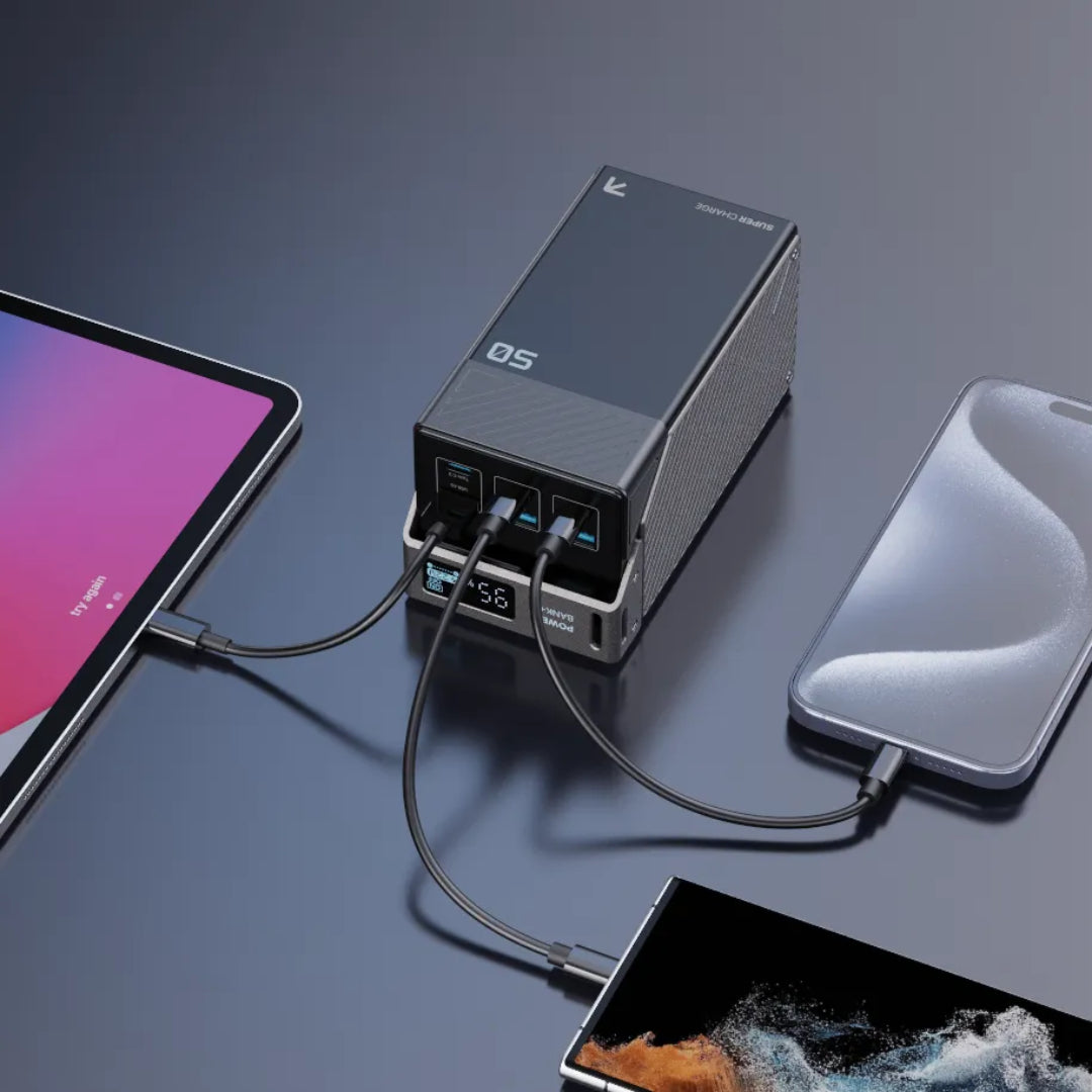 باور بانك  بقوة 5000 مل أمبير، قدرة 65 واط متعدد المناف من powerology