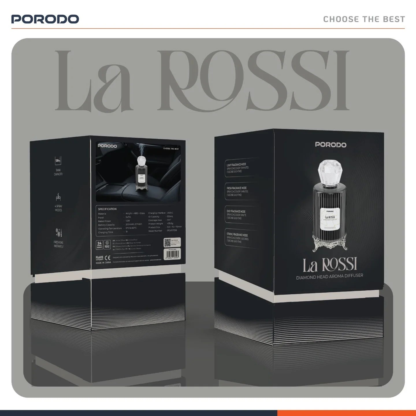 فواحة عطرية ألماسية محمولة من Porodo La Rossi