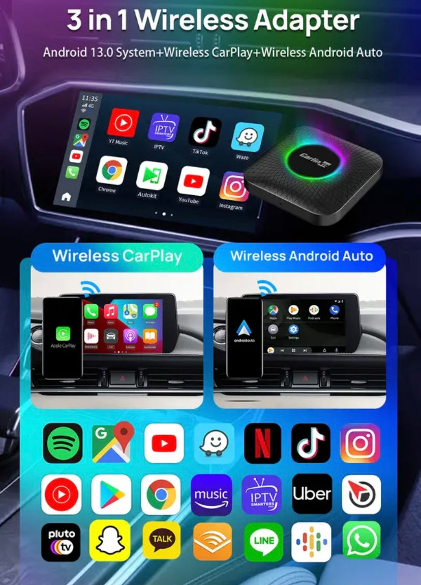 Carlink 8 + 128Gb Led Light Custom Carlinkit Car Play Smart Box Ai Box For  Wireless Carplay Car Tiktok