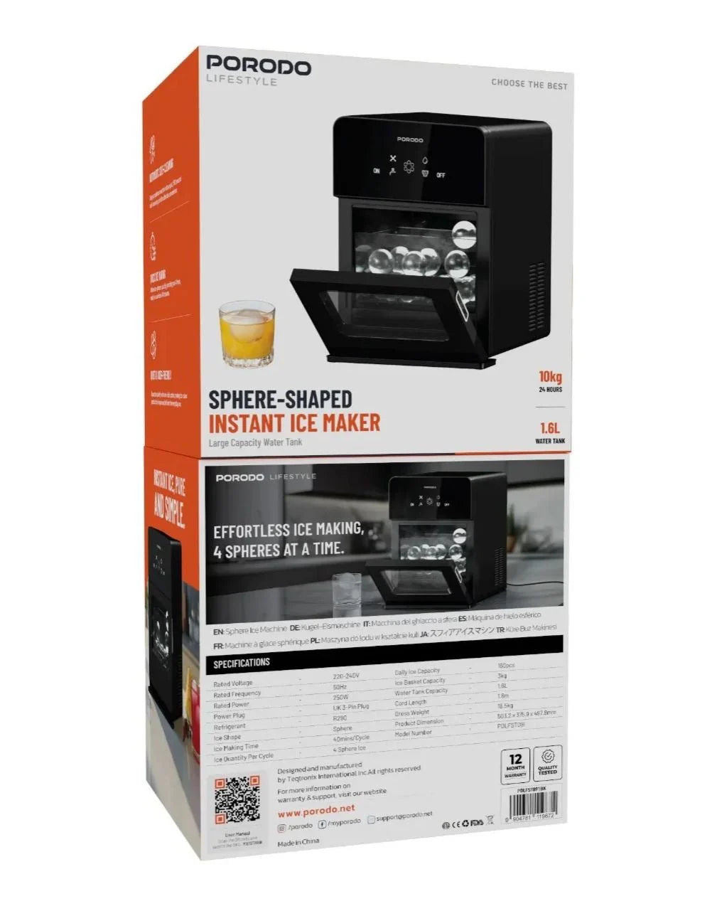 صانعة كور الثلج Porodo Sphere-Shaped Instant Ice Maker – PD-LFST058-BK