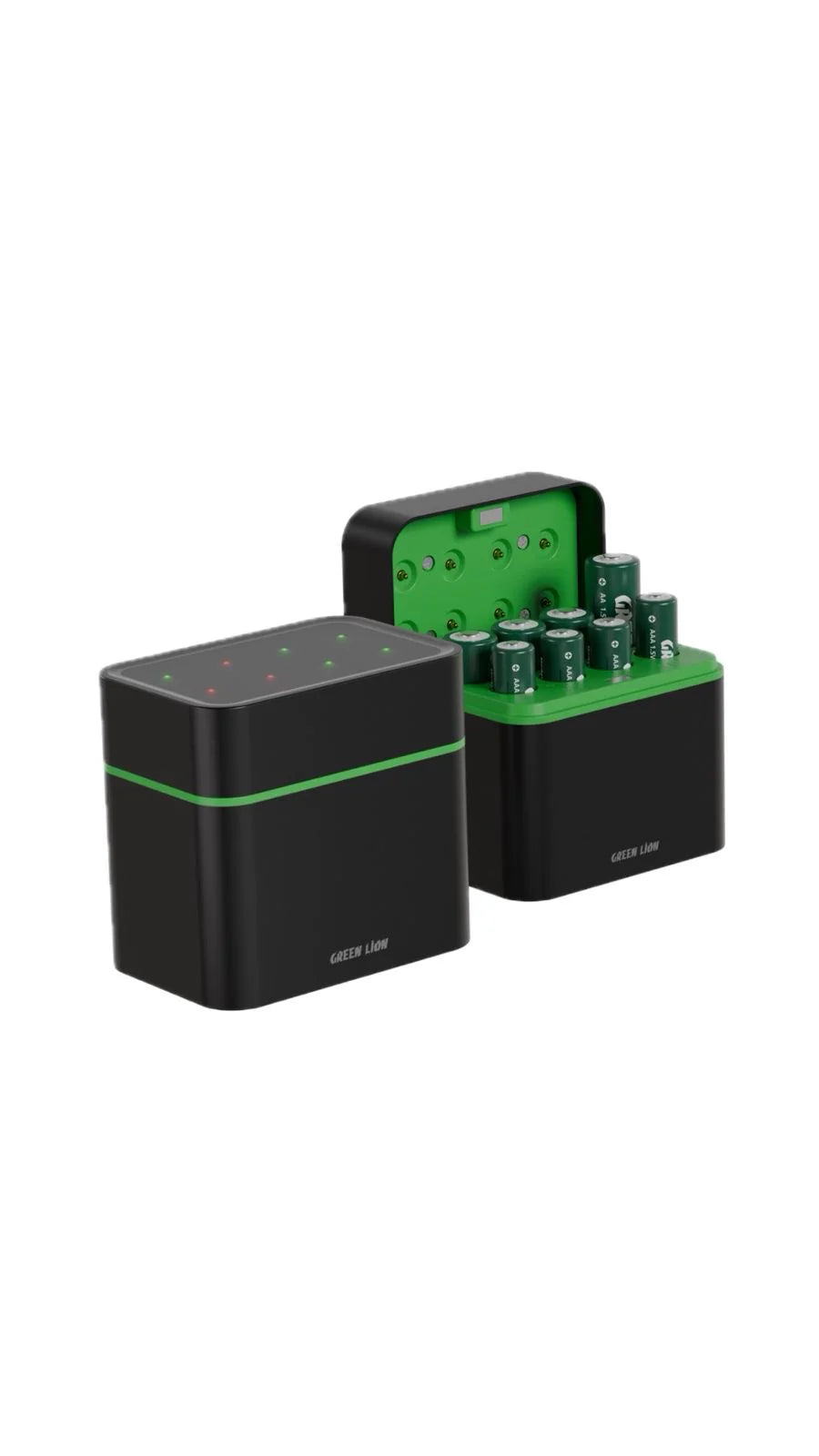 شاحن بطاريات Green Lion 4 بطاريات AA و4 بطاريات AAA القابلة لإعادة الشحن