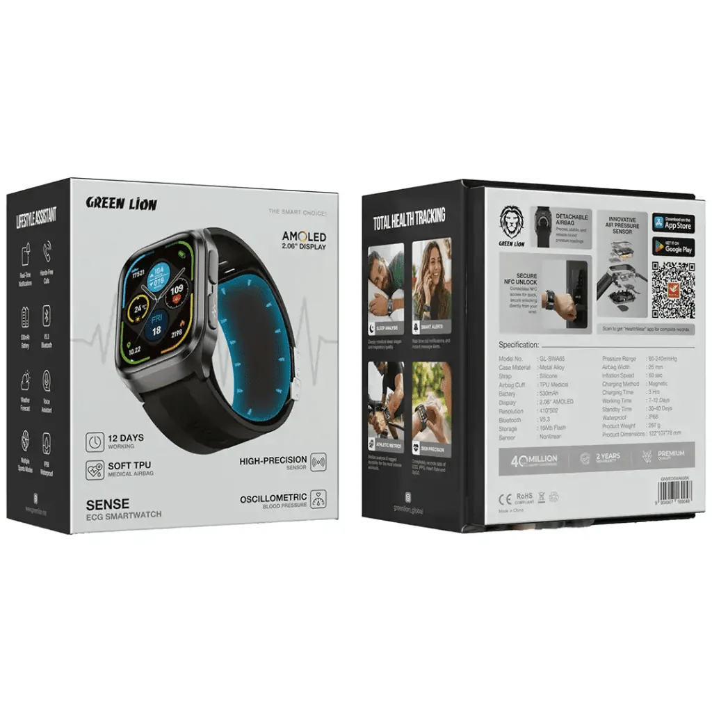 Smartwatch with ECG Technology - 2.06-inch AMOLED Screen with Blood Pressure Measurement, Health Monitoring, and Bluetooth Calls - Water-Resistant from Green Lion