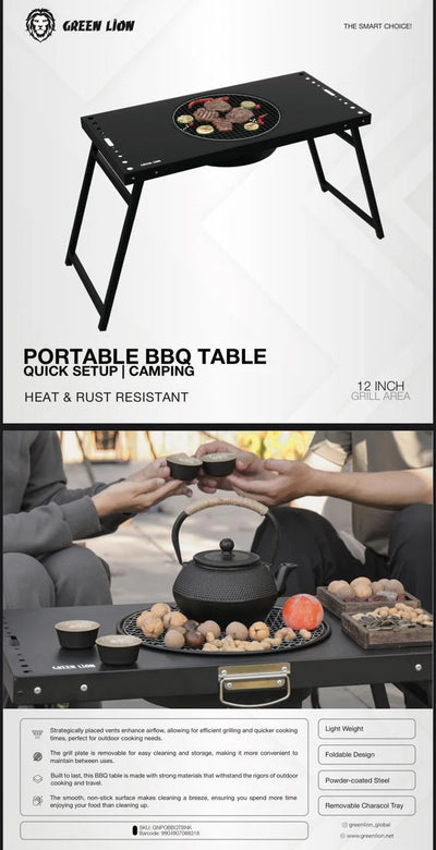 طاولة شواء متنقلة قابلة للطي ومقاومة للحرارة والصدأ من Green Lion
