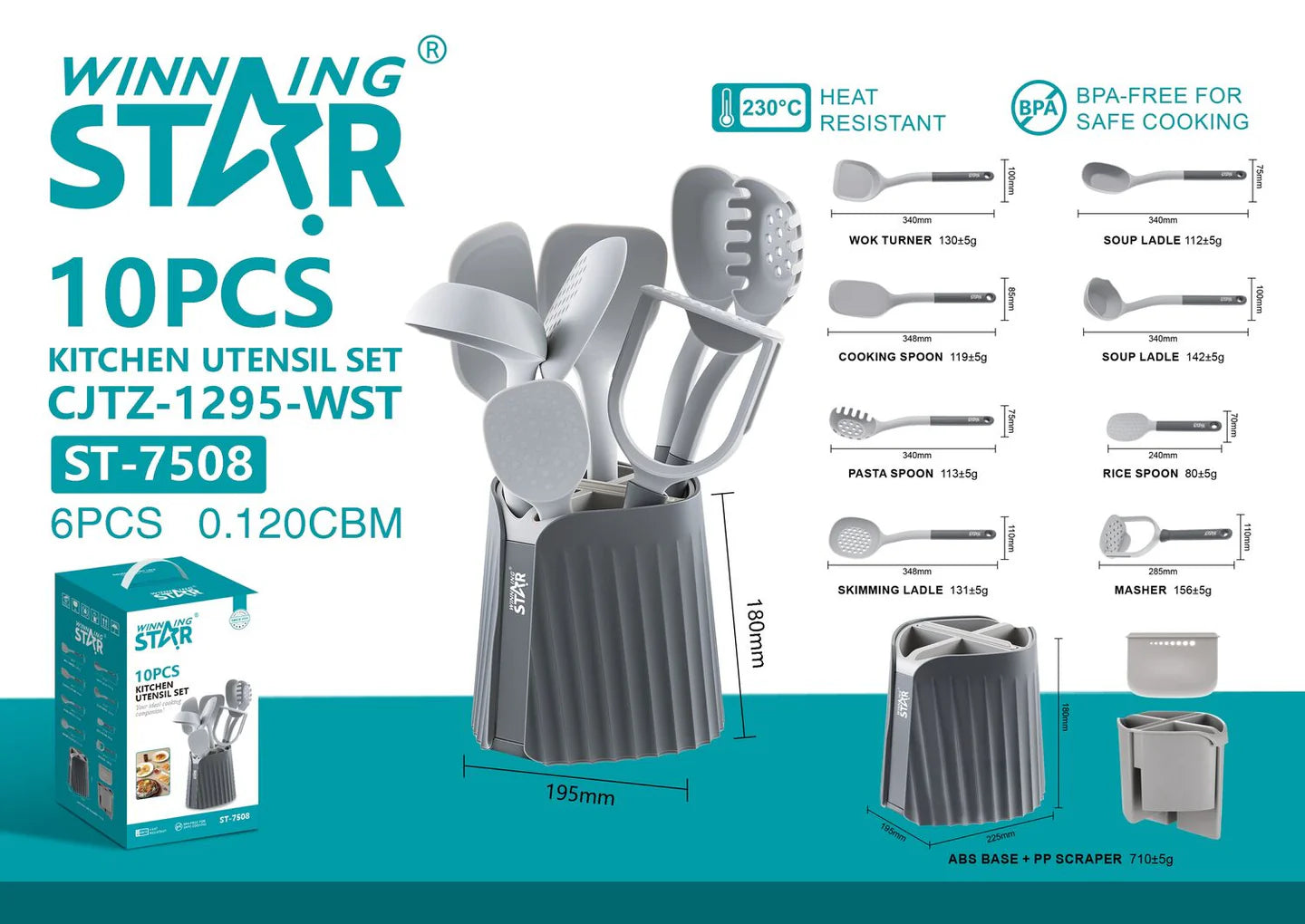 طقم أدوات المطبخ السيليكون للتوزيع WINNING STAR ST-7508 – 10 قطع