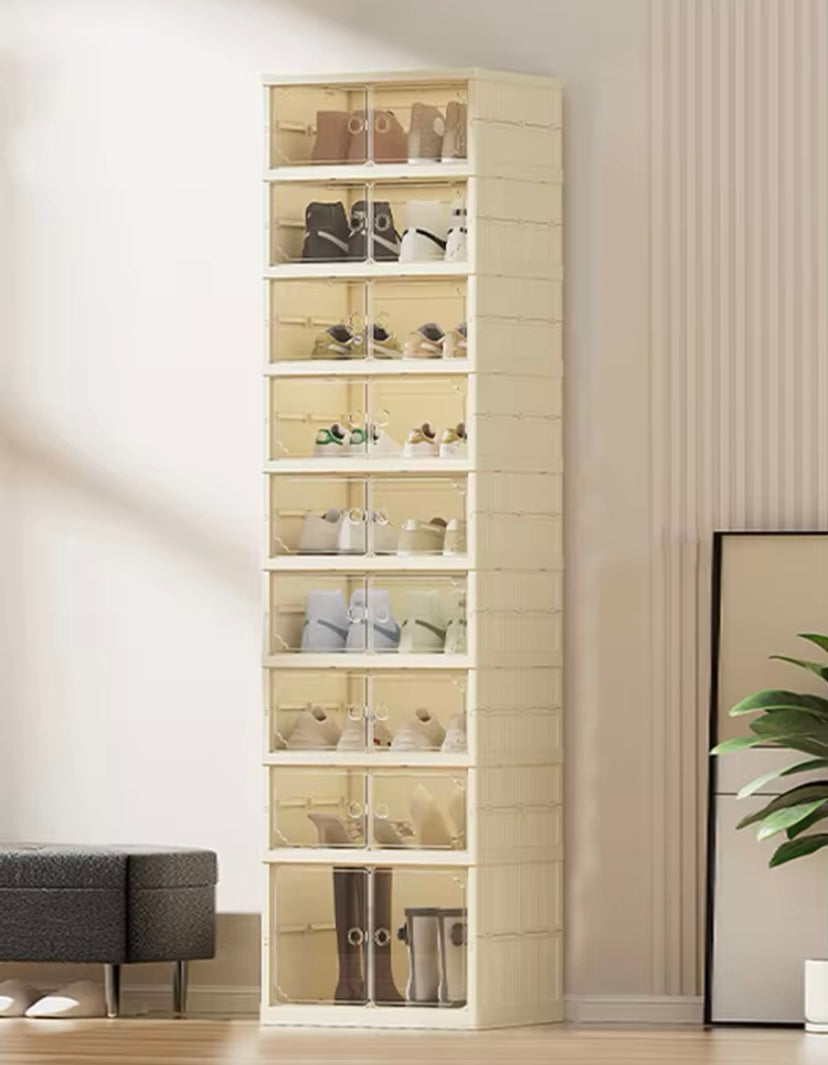 Foldable Transparent Shoe Cabinet and 9-Layer Storage Organizer