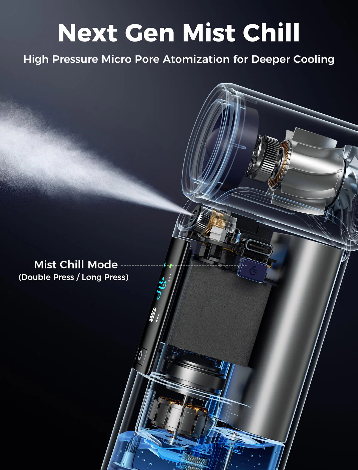 مروحة Aecooly Cold Air Ultra المحمولة بالرذاذ المبرد – شاشة لمس ملونة وبطارية 7000 مل أمبير