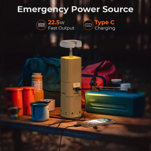 إضاءة التخييم متعددة الإستخدام القابلة للطي وقابلة للسحب ، مع مكبر الصوت بلوتوث