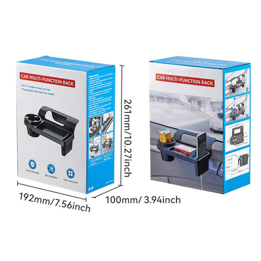 حامل سيارة متعدد الاستخدام 3 في 1 – صينية، حامل أكواب، وحامل هاتف