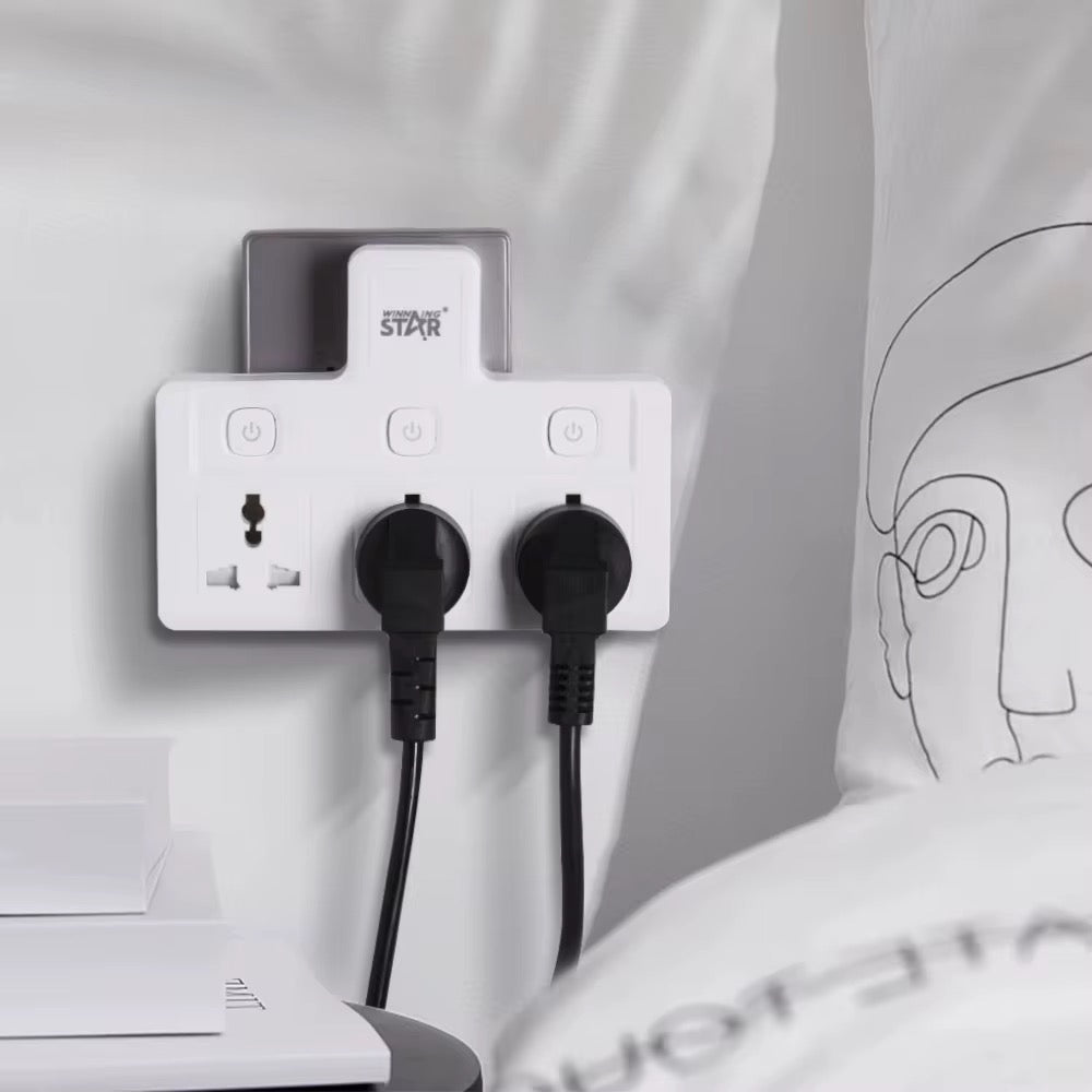 توصيلة كهربائية نحاسية متعددة الاستخدامات مع 3 منافذ و3 مفاتيح تحكم، قدرة 2500 واط من WINNING STAR