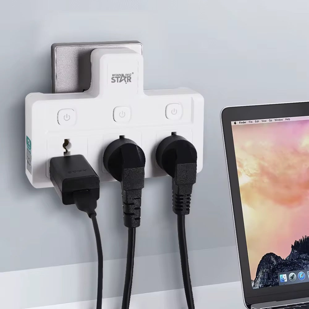 توصيلة كهربائية نحاسية متعددة الاستخدامات مع 3 منافذ و3 مفاتيح تحكم، قدرة 2500 واط من WINNING STAR