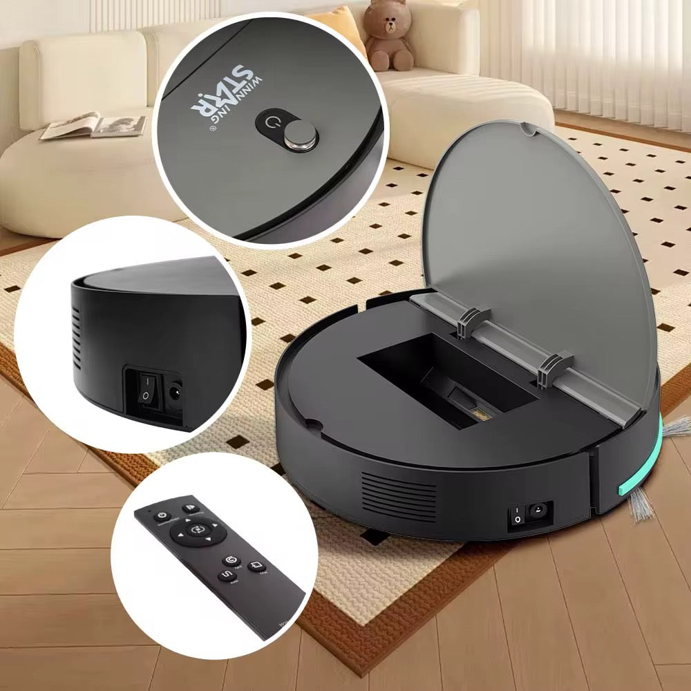 روبوت كهربائي منزلي لاسلكي للشحن وإزالة الغبار والمسح مع منافذ USB من WINNING STAR