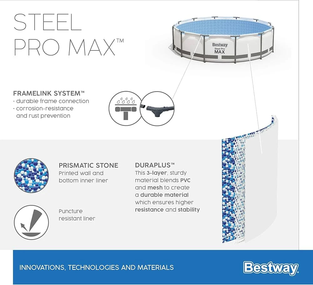 مسبح بيست واي ستيل برو ماكس للصيف قياس 427 × 107 سم – Bestway Steel Pro Max Pool Set