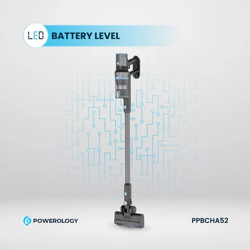 مكنسة للاسلكية العمودية بقوة 400 واط – شفط قوي 27000 باسكال مع أوضاع تنظيف متعددة وفلتر HEPA عالي الأداء من Poweology