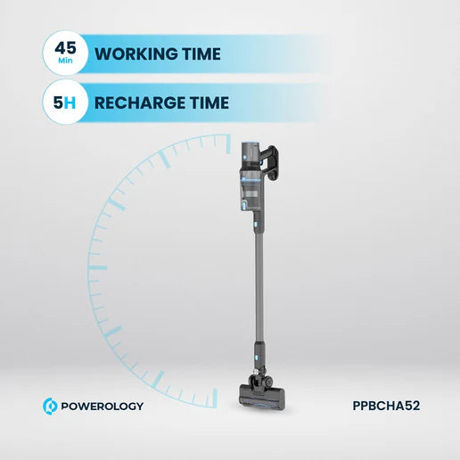 مكنسة للاسلكية العمودية بقوة 400 واط – شفط قوي 27000 باسكال مع أوضاع تنظيف متعددة وفلتر HEPA عالي الأداء من Poweology