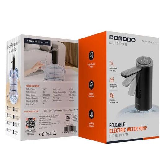 مضخة مياه كهربائية قابلة للطي لايف ستايل ببطارية1200 مل أمبير وشاشة رقمية من Porodo
