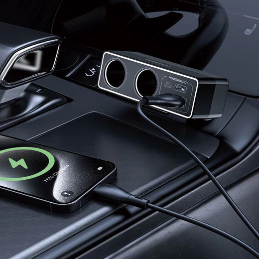 شاحن سيارة بريو متعدد المنافذ مع منفذ ولاعة مزدوج بقدرة 54 واط من Powerology